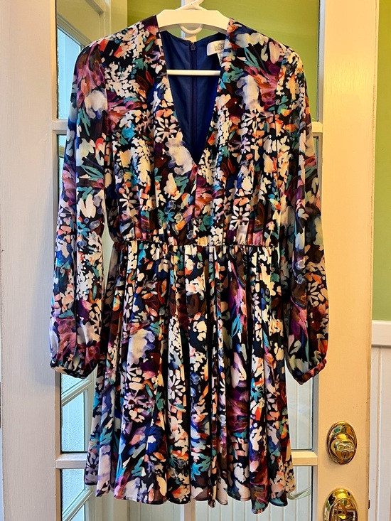 Badgley Mischka Dresses & Skirts - Badgley Mischka Floral Multicolor Long Sleeve V-Neck Dress Flouncey Flair